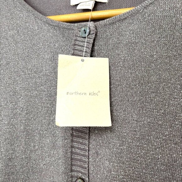 NORTHERN ISLES Cardigan Sweater NWT Grey with Silver Metallic Detail Size L New - Picture 5 of 8